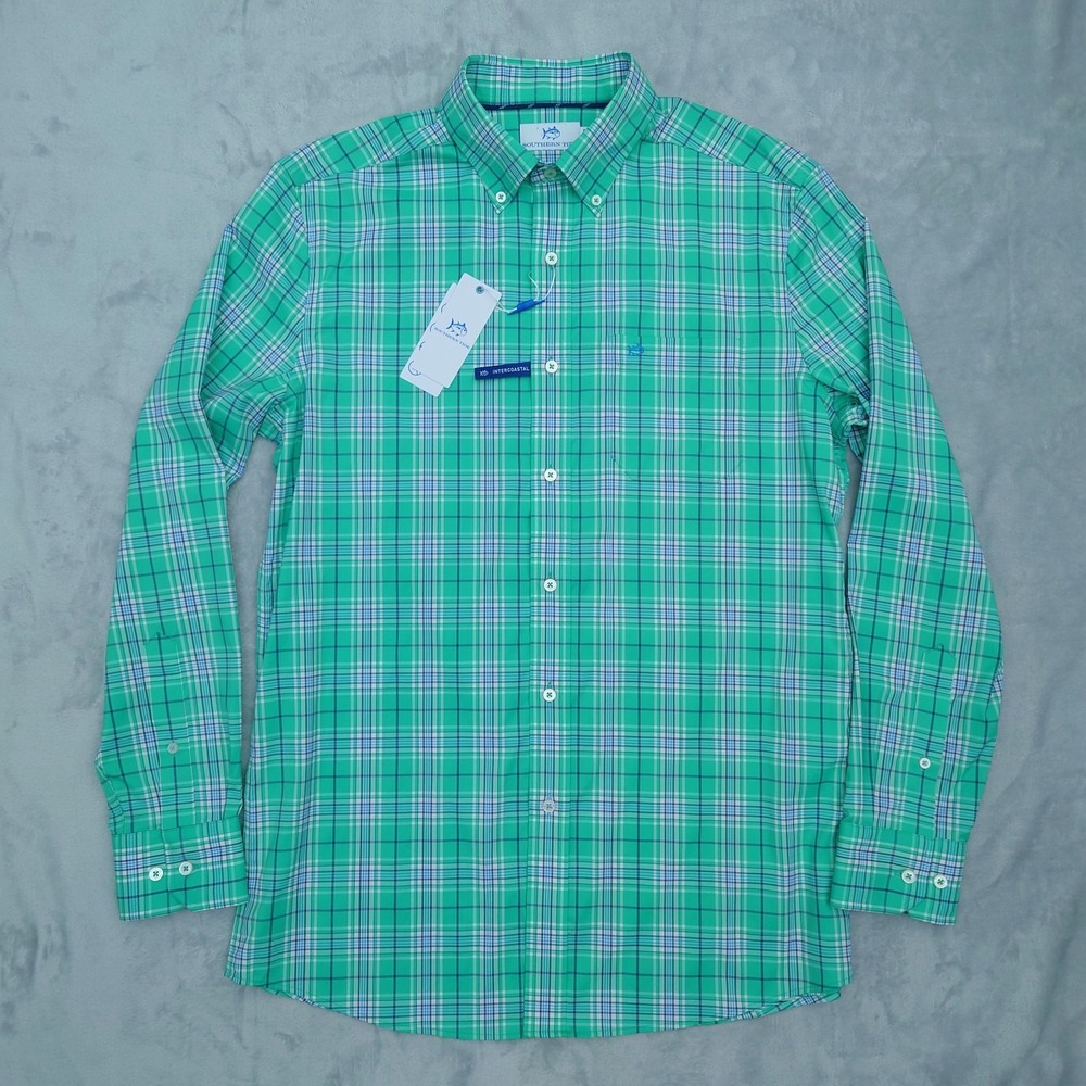 Southern Tide Mens M Intercoastal Plaid Button Down Shirt Jade Green 11435S NEW